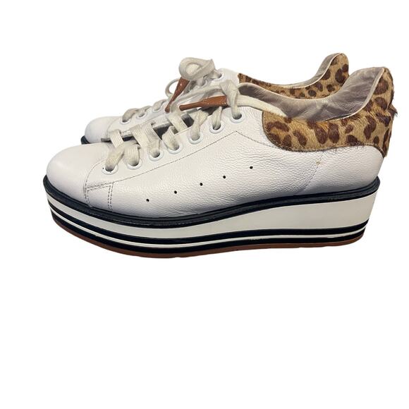 Anthropologie Silent D Siobahn Sneaker White Cheetah Leather Size EU 40, US 9 - Picture 5 of 11